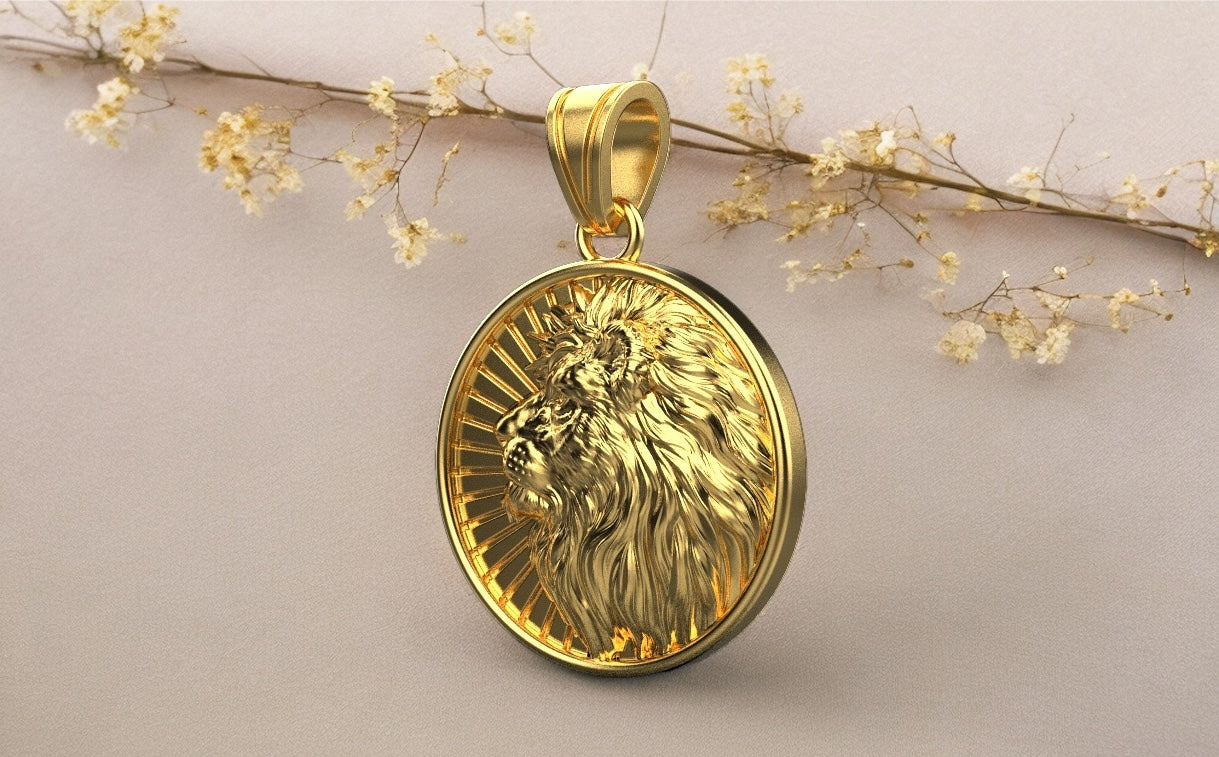 14k Solid 3D Gold Lion Pendant / Gold Lion Necklace / Lion Head Necklace / Lion Jewelry / Lion Hand Made Necklace / Great Gift Idea