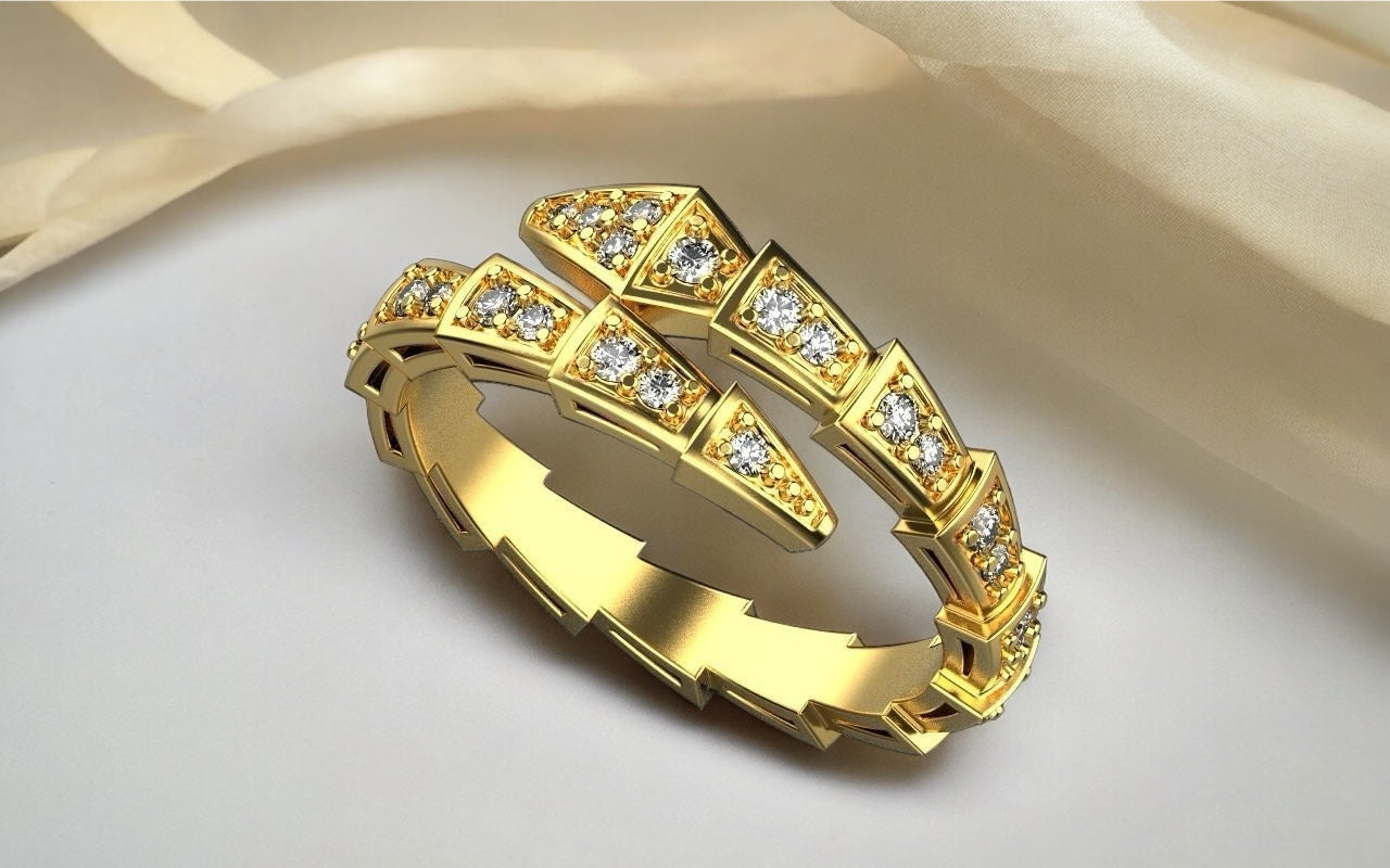 14K Diamond Solid Gold Snake Diamond Ring / Snake Design with Conflict Free REAL Diamonds / Diamond Ring / Gift for Her