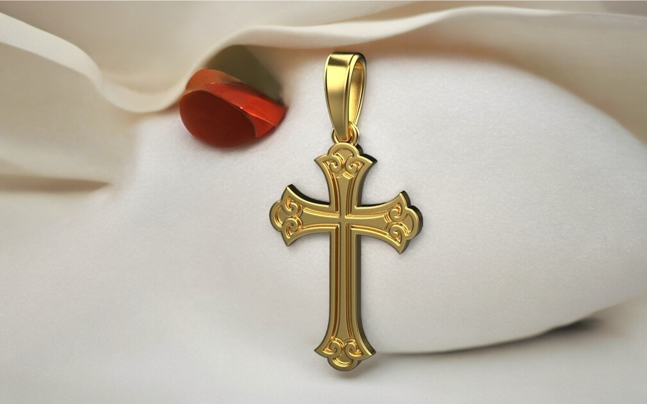 14K Solid Gold Cross Pendant  / Gold Crucifix Pendant / Unisex Gold Cross Pendant / Gold Unisex Cross/ 30mm X 20mm / Gift for Her