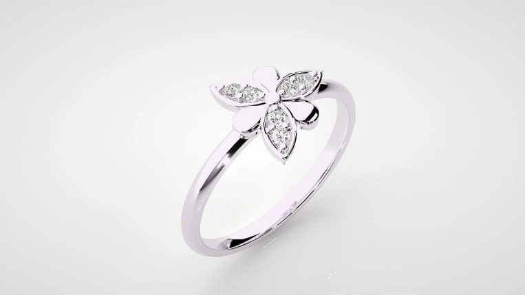 14K Diamond Solid Gold Leaf and Flower Diamond Ring / Leaf and Flower Design top Design with 6 REAL Diamonds/ Diamond Ring / Gift for Her