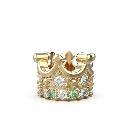 14K Solid Gold Mini Crown Charm Pendant with Diamond and Peridot Gems Unisex Crown Charm