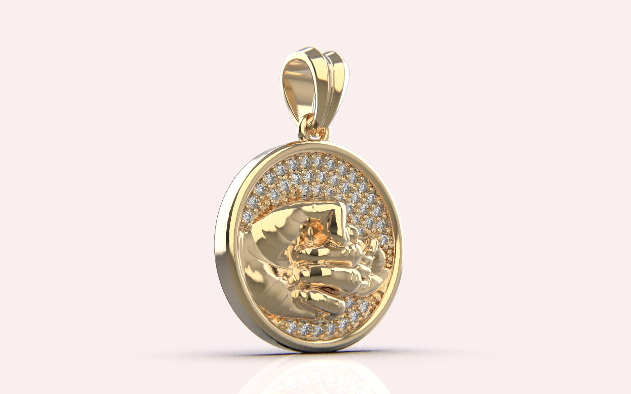 14K Solid Gold Father and Son Diamond Pendant 16mm Diameter / Father & Son Pendant / Father's Day Gift / Gift for Him