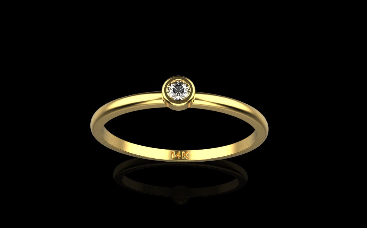 14K Solid Gold Bezel Set Dainty Diamond Ring 0.04 Carat Bezel Set Diamond Ring / Dainty Solitaire Ring / Gift for Her