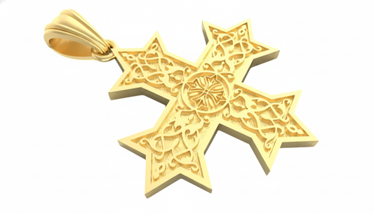 18k Solid Gold Double Sided Coptic Cross Pendant with high polish finish
