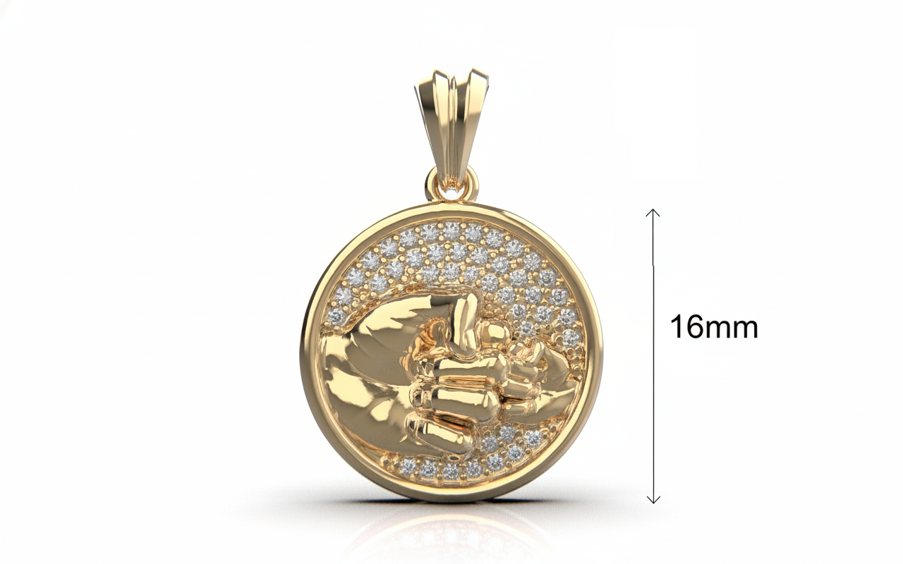 14K Solid Gold Father and Son Diamond Pendant 16mm Diameter / Father & Son Pendant / Father's Day Gift / Gift for Him