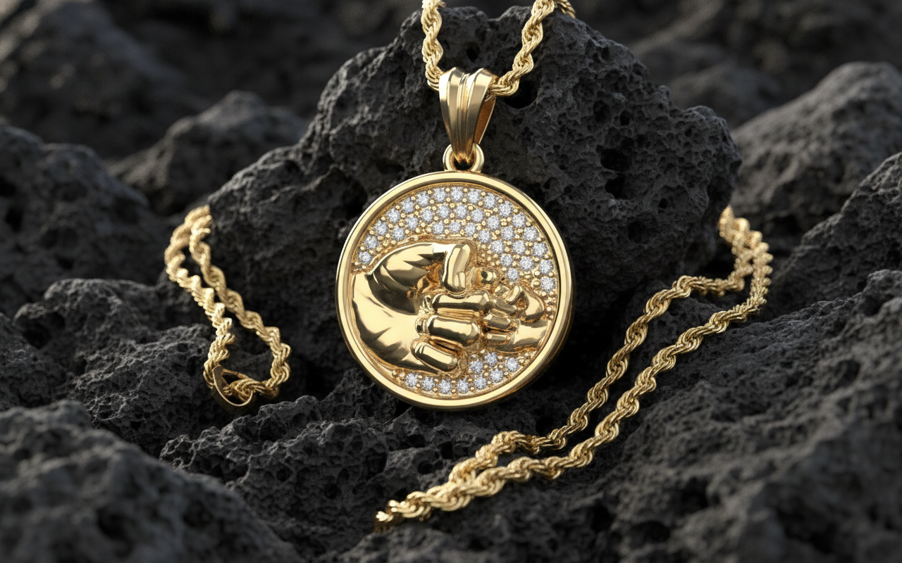 14K Solid Gold Father and Son Diamond Pendant 16mm Diameter / Father & Son Pendant / Father's Day Gift / Gift for Him