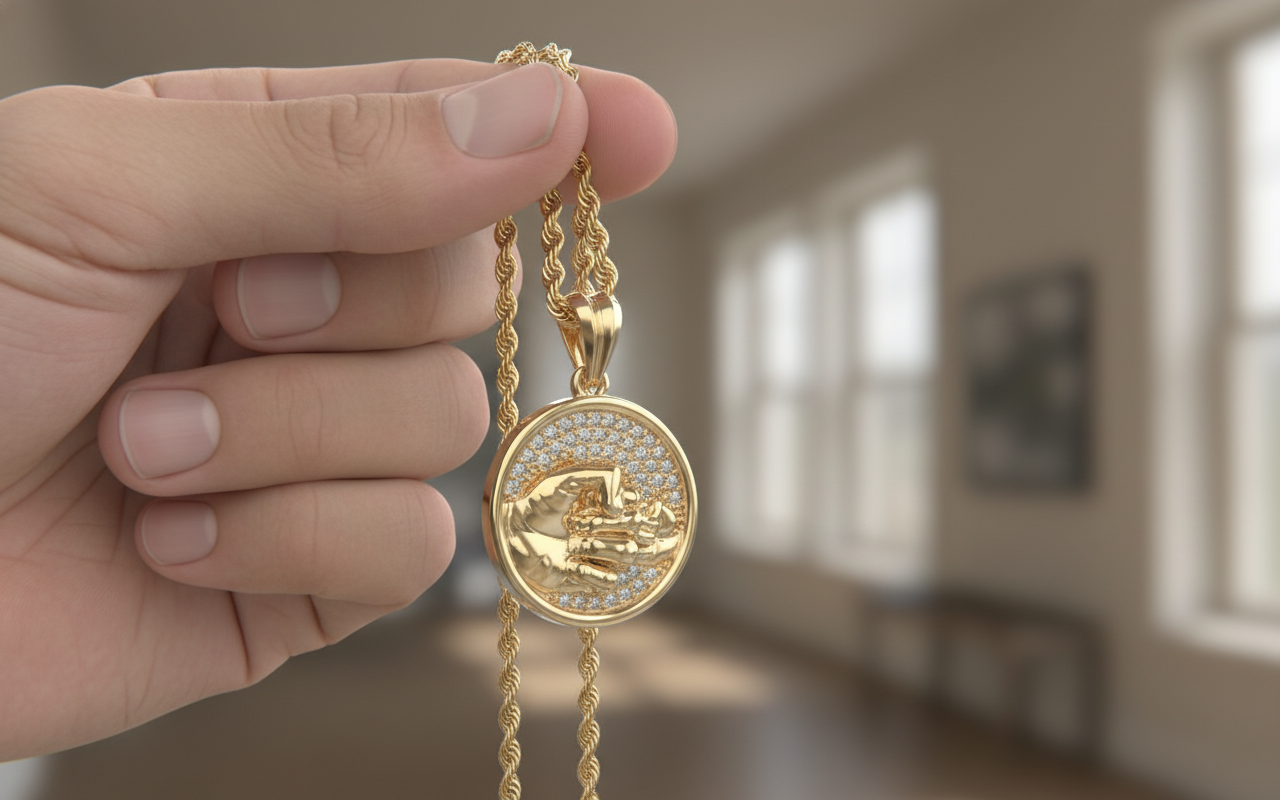 14K Solid Gold Father and Son Diamond Pendant 16mm Diameter / Father & Son Pendant / Father's Day Gift / Gift for Him