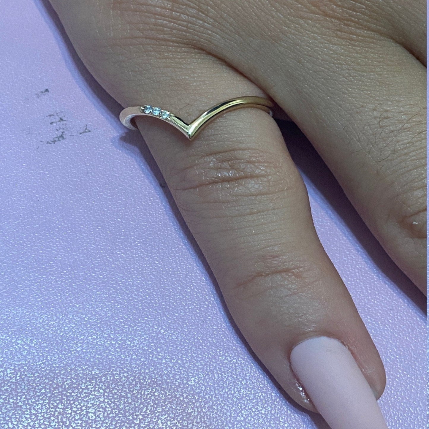 Chevron Diamond Band 1.30mm Width Simple Dainty Wedding Band Stackable Matching Diamond Ring