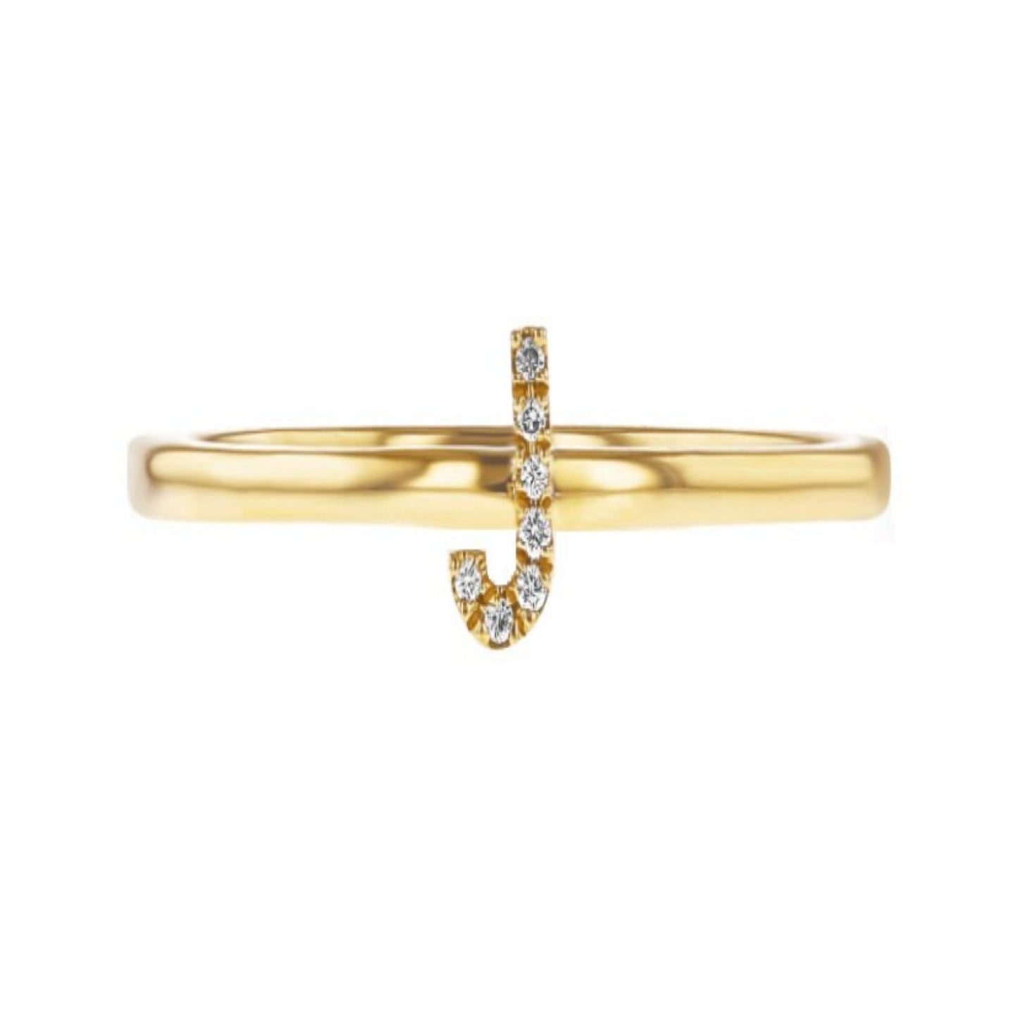 14K Gold Natural Diamond Initial Ring Diamond Letter Alphabet Ring Monogram Name Ring