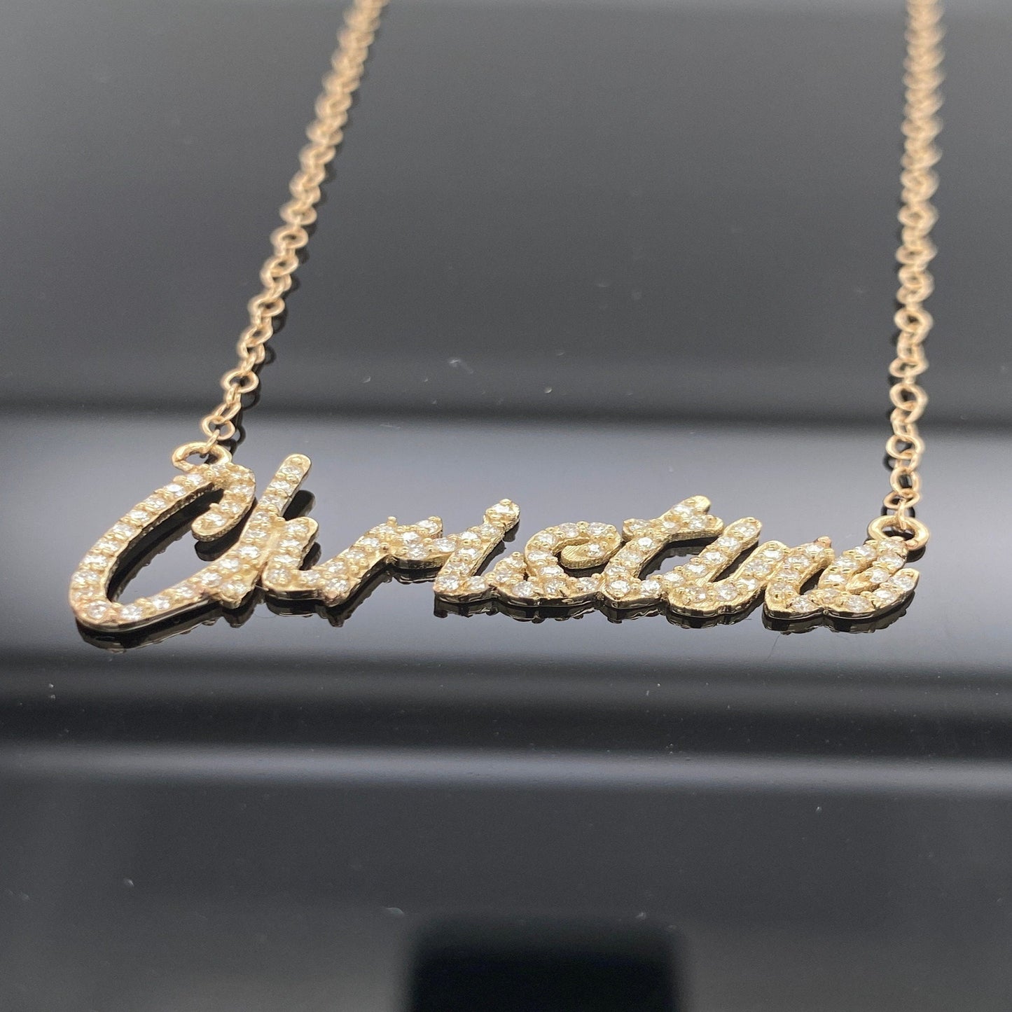 Diamond Custom Initial Name Necklace  Customized Initial Chain Necklace / Name Plate Necklace  Pendant / Name Necklace 14K Name Necklace