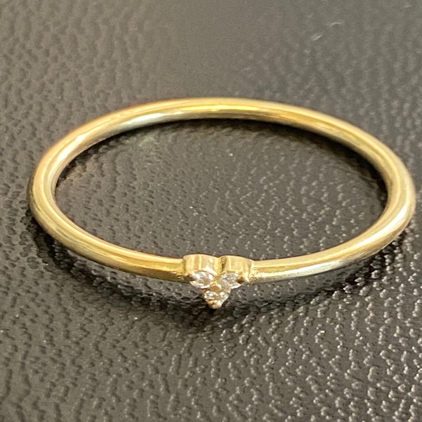 14K Dainty Solid Gold Wedding Band with 3 Natural Diamonds Minimalist / Dainty / Tiny Ring White, Yellow & Rose Gold 1.30MM