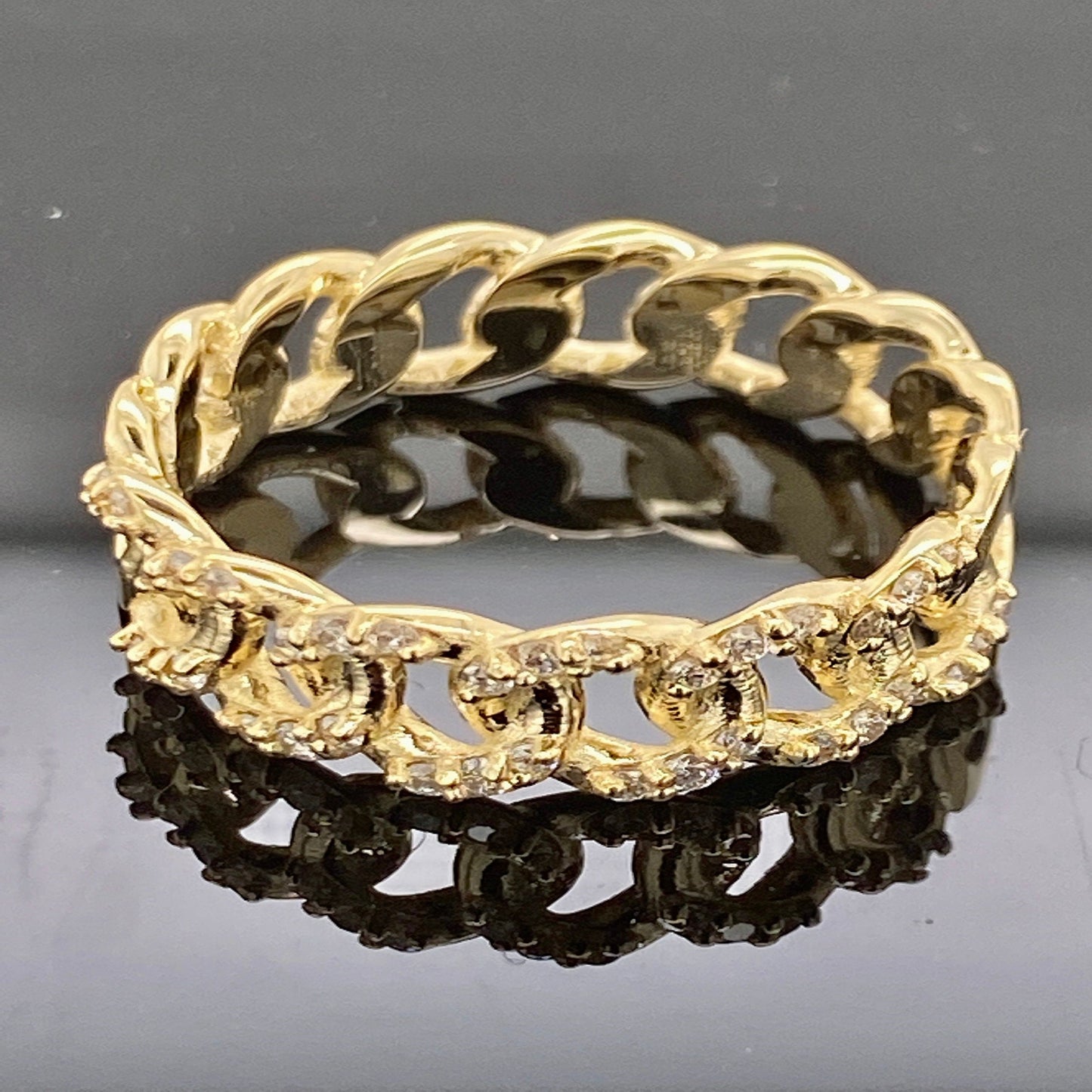 14K Solid Gold Diamond Cuban / Link / Chain  Ring 6mm width in Size 4 to 11