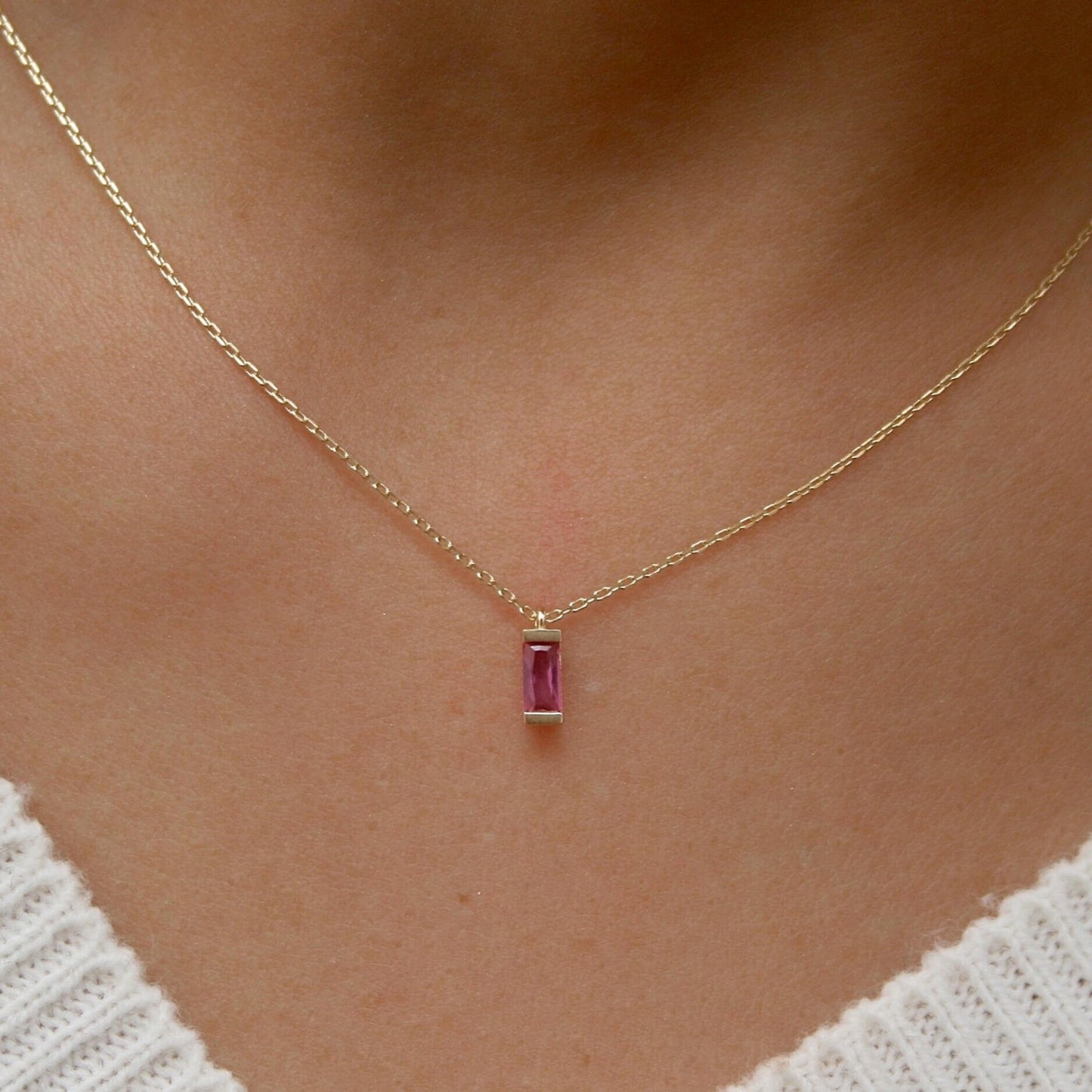 14k Solid Yellow Gold Ruby Adjustable Necklace / Gift for Her