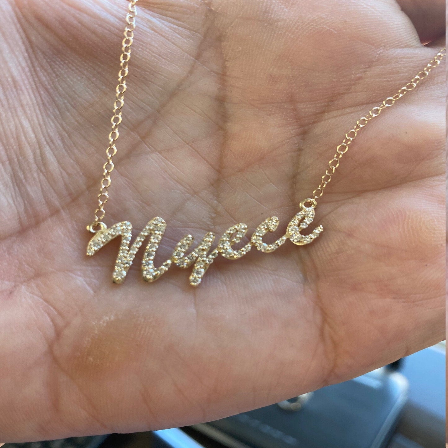 14K Gold Diamond Name Necklace / Nyece / Initial Gold Necklace / Custom Name Pendant / Gold Necklace / Spouse / Gift for Niece - JewelsnGlitters