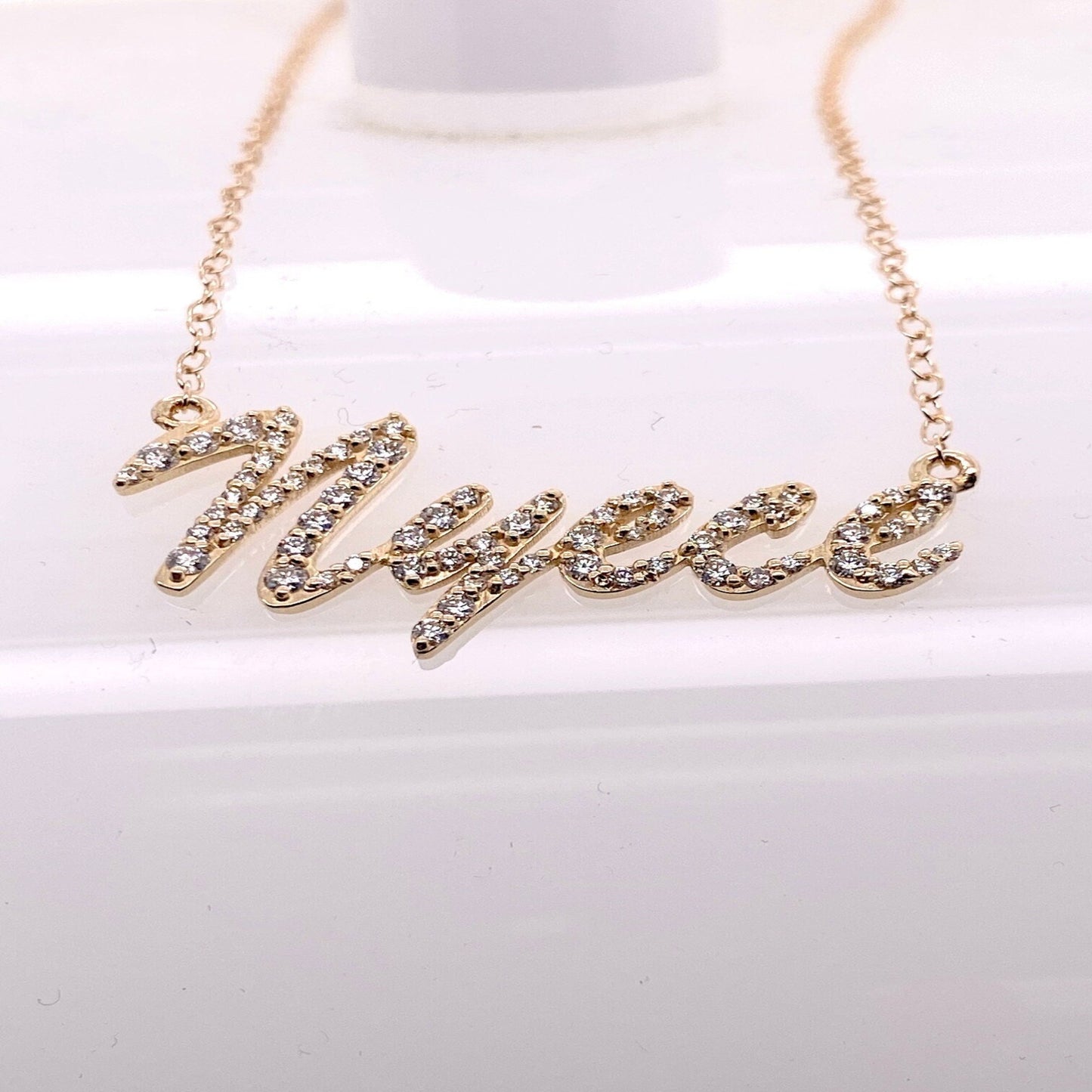 14K Gold Diamond Name Necklace / Nyece / Initial Gold Necklace / Custom Name Pendant / Gold Necklace / Spouse / Gift for Niece - JewelsnGlitters