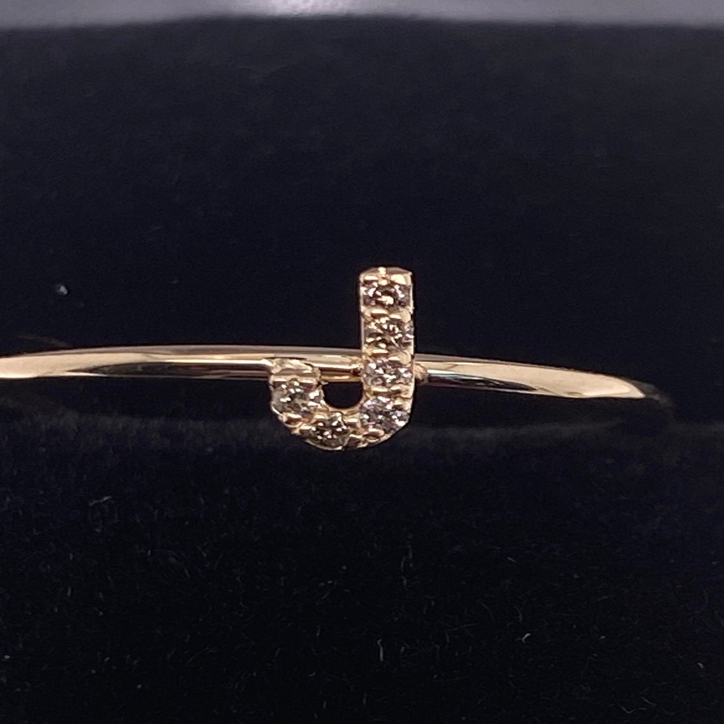 14K Gold Natural Diamond Initial Ring Diamond Letter Alphabet Ring Monogram Name Ring