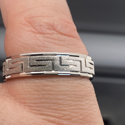 14K Solid Gold Greek Design Wedding Band / Hand Made Wedding Band /7.0mm Width Available in White Yellow and Rose Gold FREE Laser Engraving