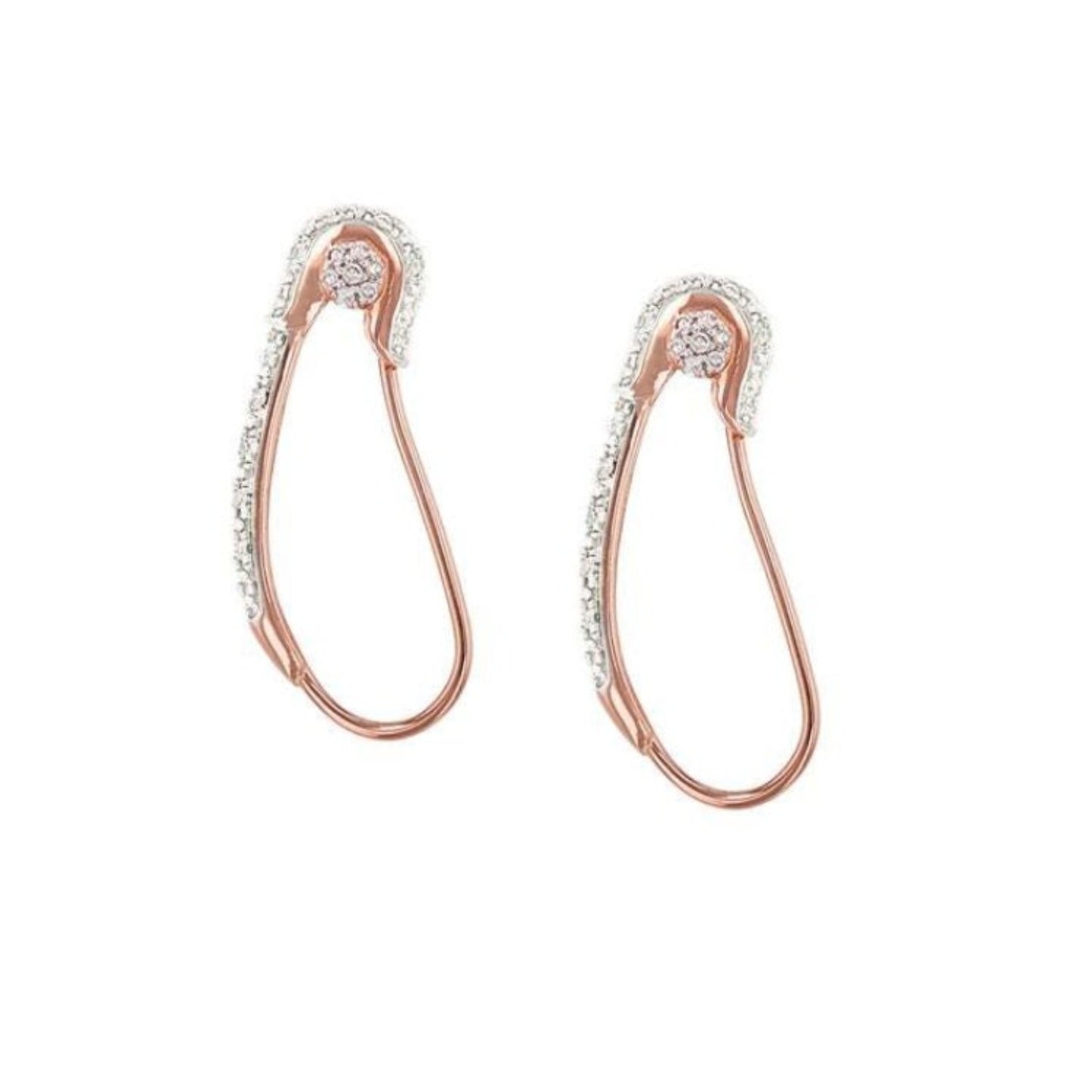 14k Solid Rose Gold Diamond Safety Pin Earrings