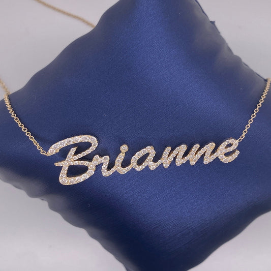 14K Solid Gold REAL Diamond Name Necklace / Name Pendant/ Diamond Name Pendant/ Conflict Free Diamond Name Necklace/ Real Gold and Diamond - JewelsnGlitters