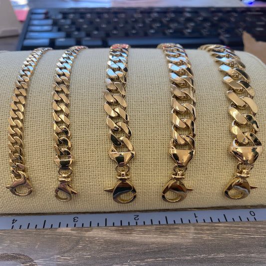 14K REAL Gold Cuban Chain Bracelets/Thick Hollow Gold Chain/ 4 Different Sizes