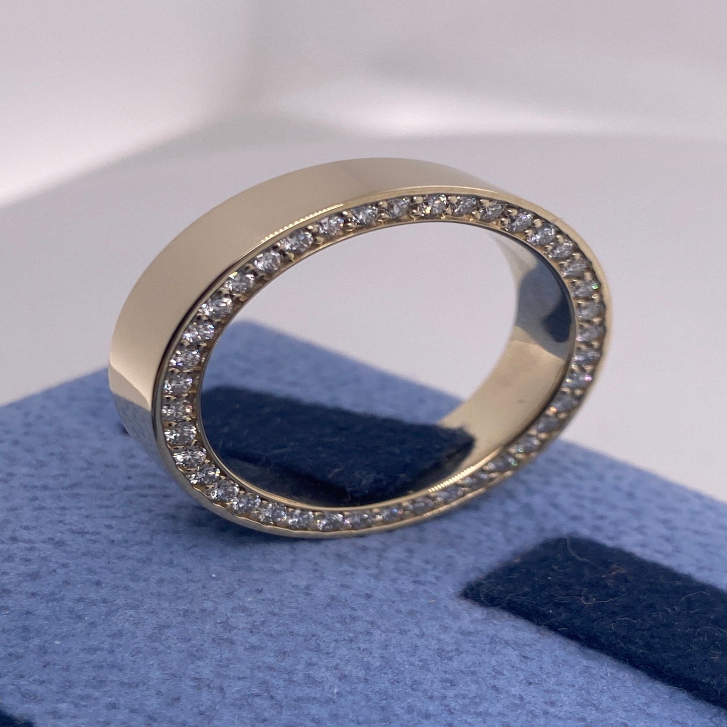 14K Solid Gold Flat Top 6mm Wedding Band with Natural Diamonds on the Sides