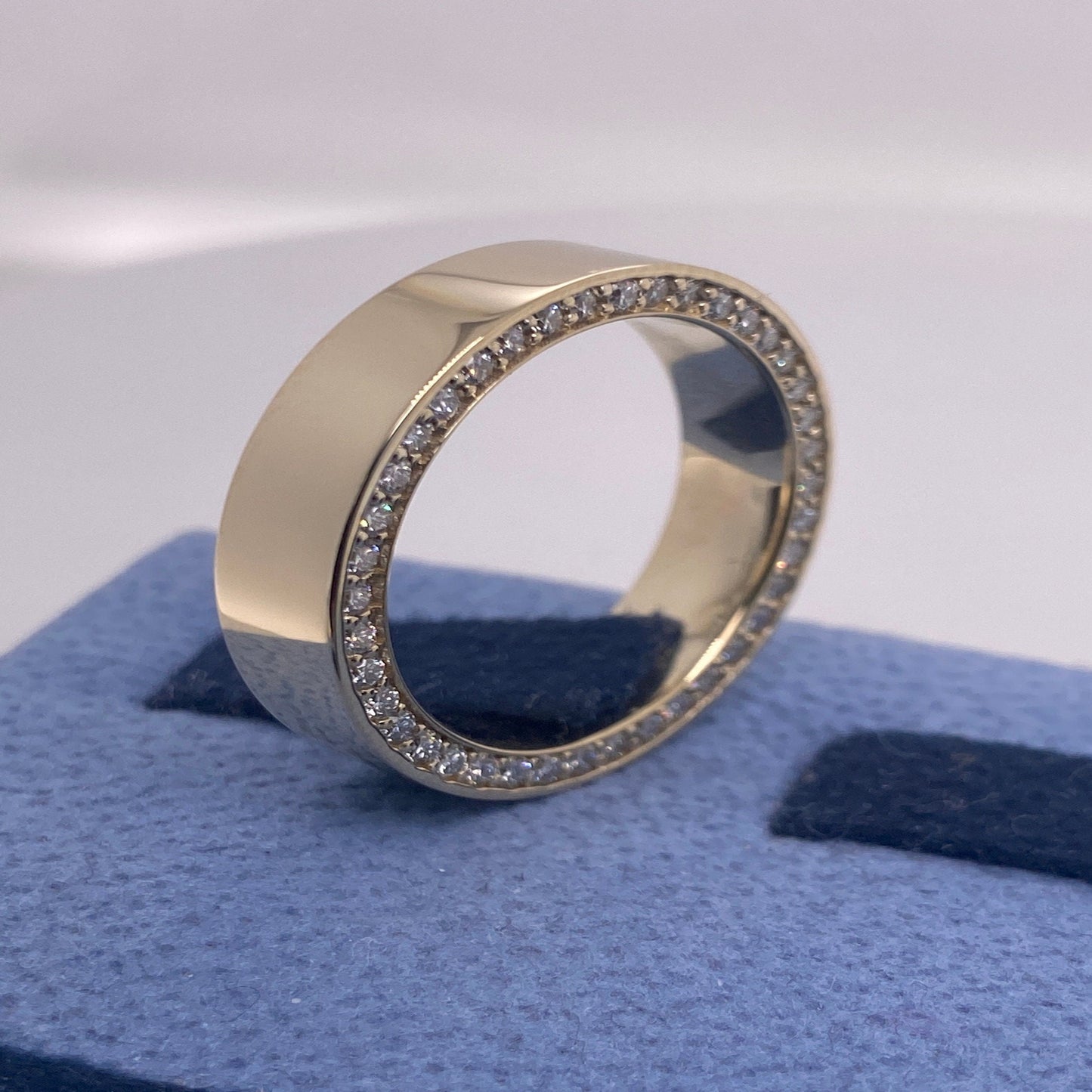 14K Solid Gold Flat Top 6mm Wedding Band with Natural Diamonds on the Sides