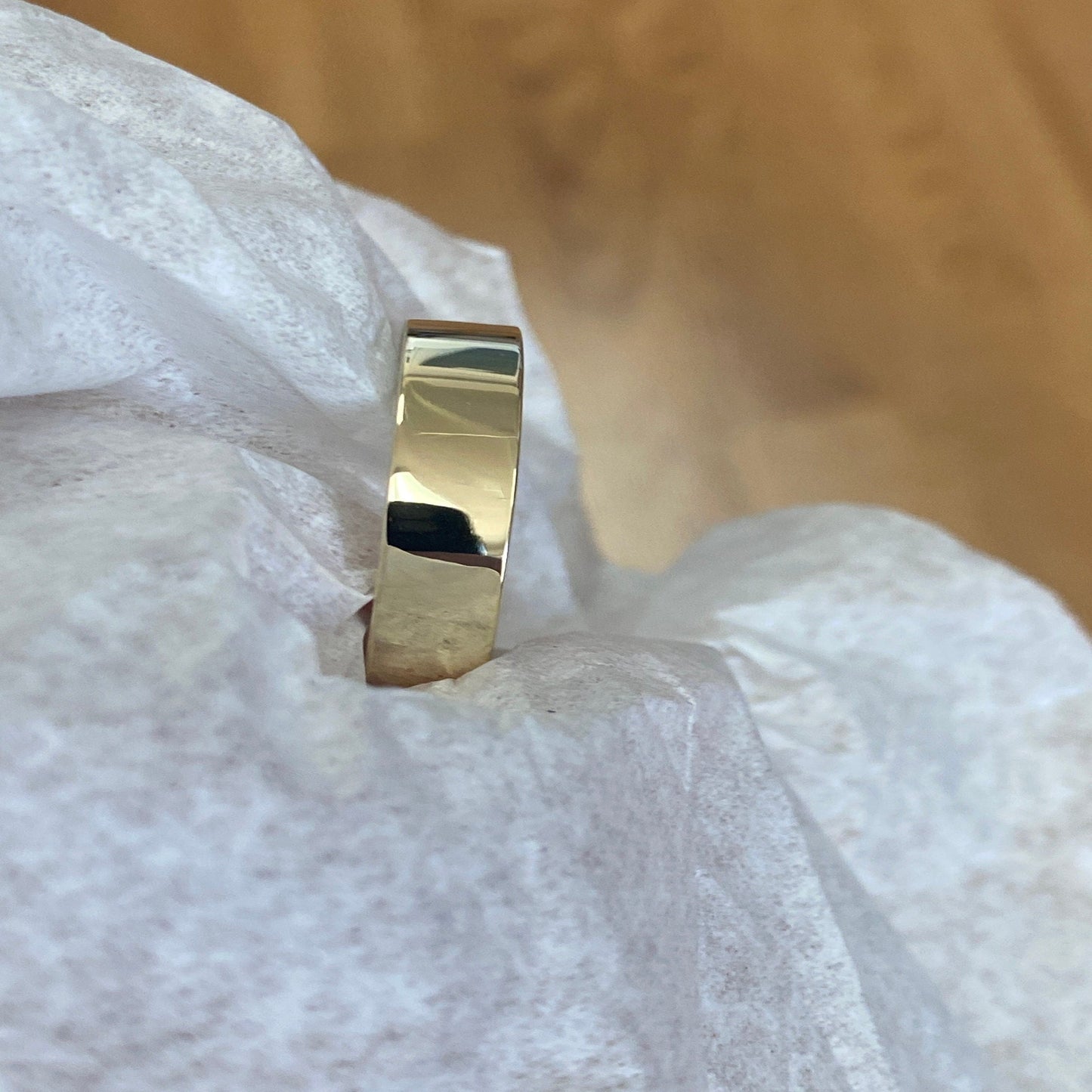 14K Solid Gold Flat Top 6mm Wedding Band with Natural Diamonds on the Sides