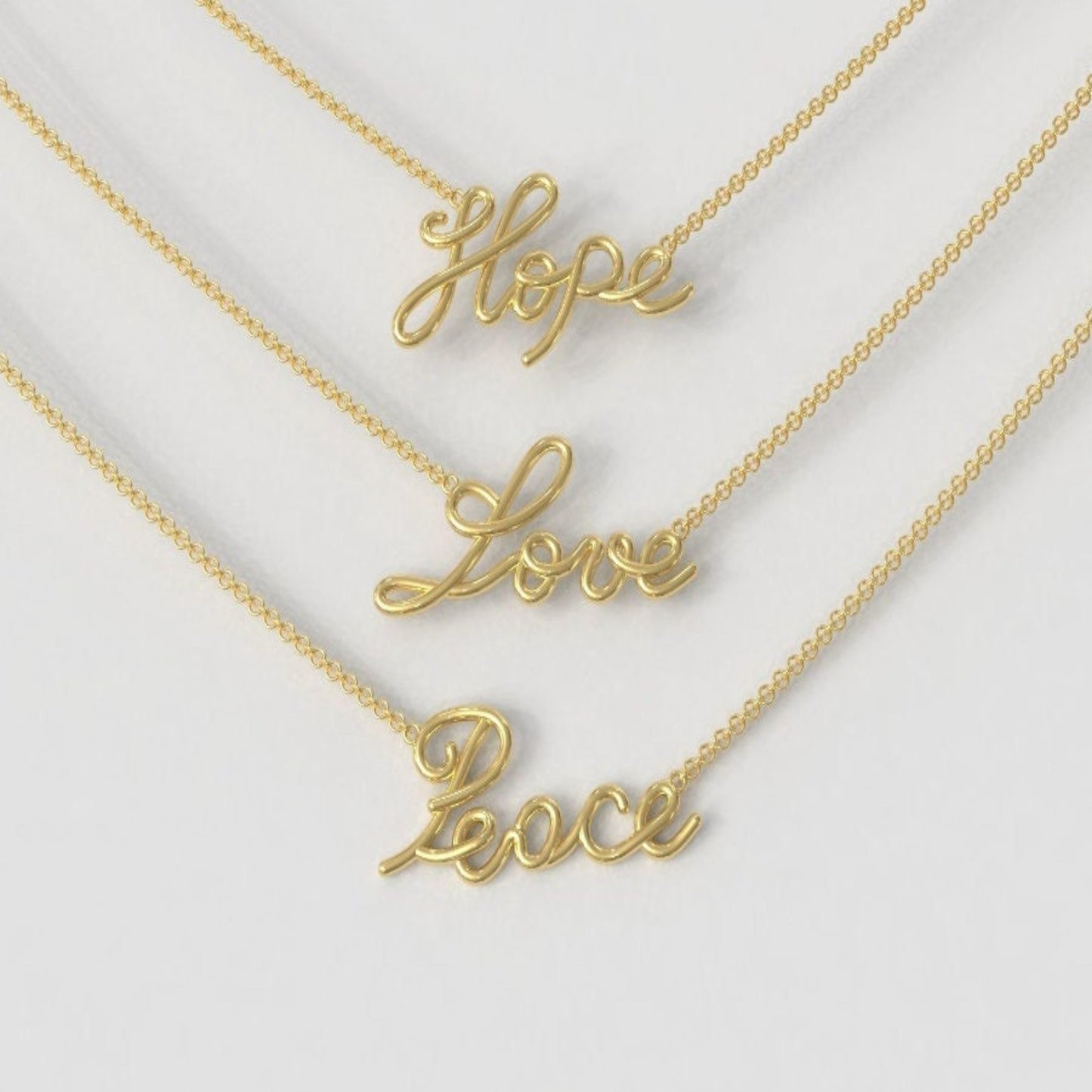 14K Solid Gold  Simple Hope, Love Peace Necklace / 14K Personalized Love Pendant/ 14k Solid Gold Jewelry for Her / Gold Name Necklace