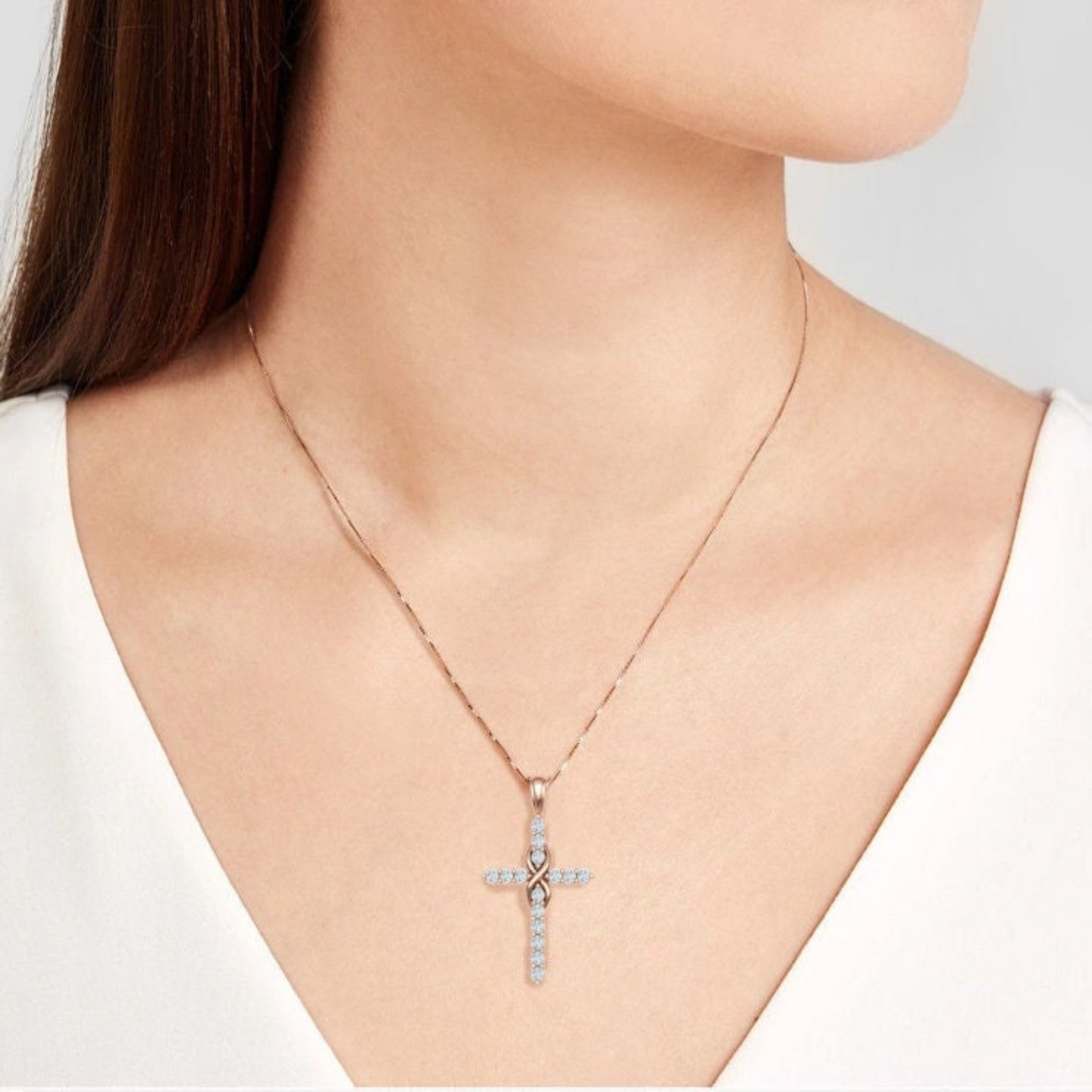 14K Solid Gold Diamond Cross Necklace 0.45 Total Carat Weight / Diamond Stylish Crucifix Pendant / Religious Necklace For Ladies