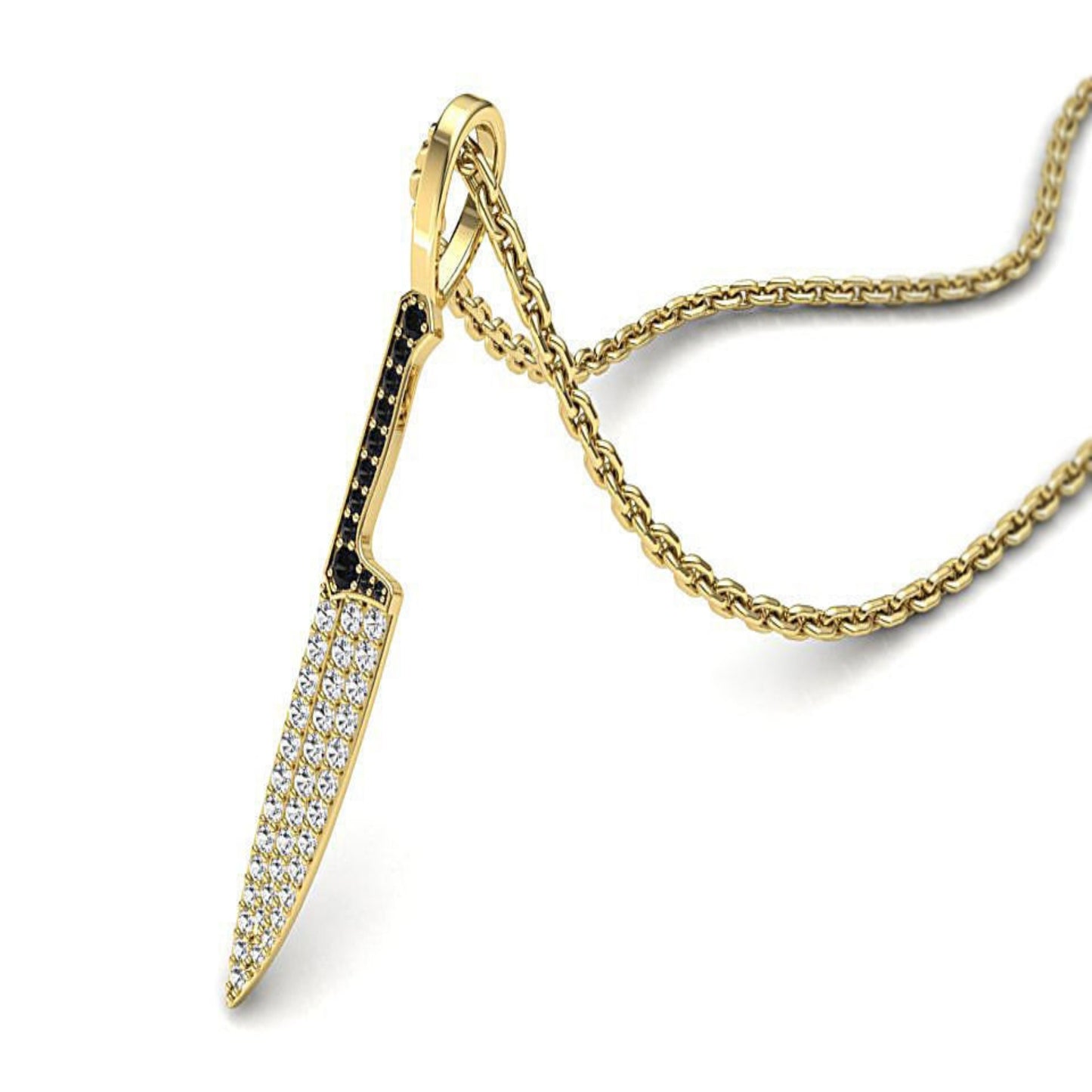 14K Solid Gold Diamond Knife Necklace / Gold Knife Necklace with Natural Diamonds / Diamond Gold Necklace / Dainty Knife Pendant