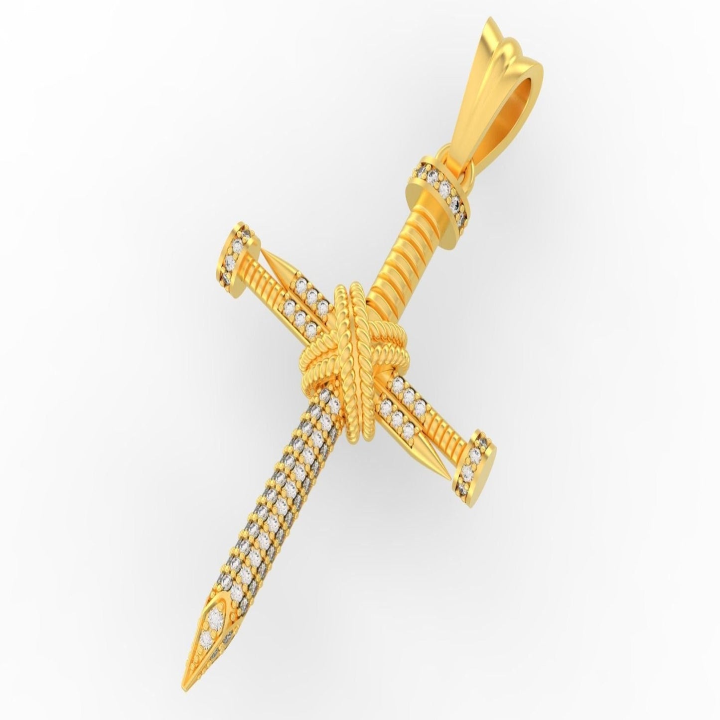 14K Solid Gold Diamond Nail Cross Pendant with REAL Diamonds / Diamond Nail Necklace Gold / Diamond Gold Necklace