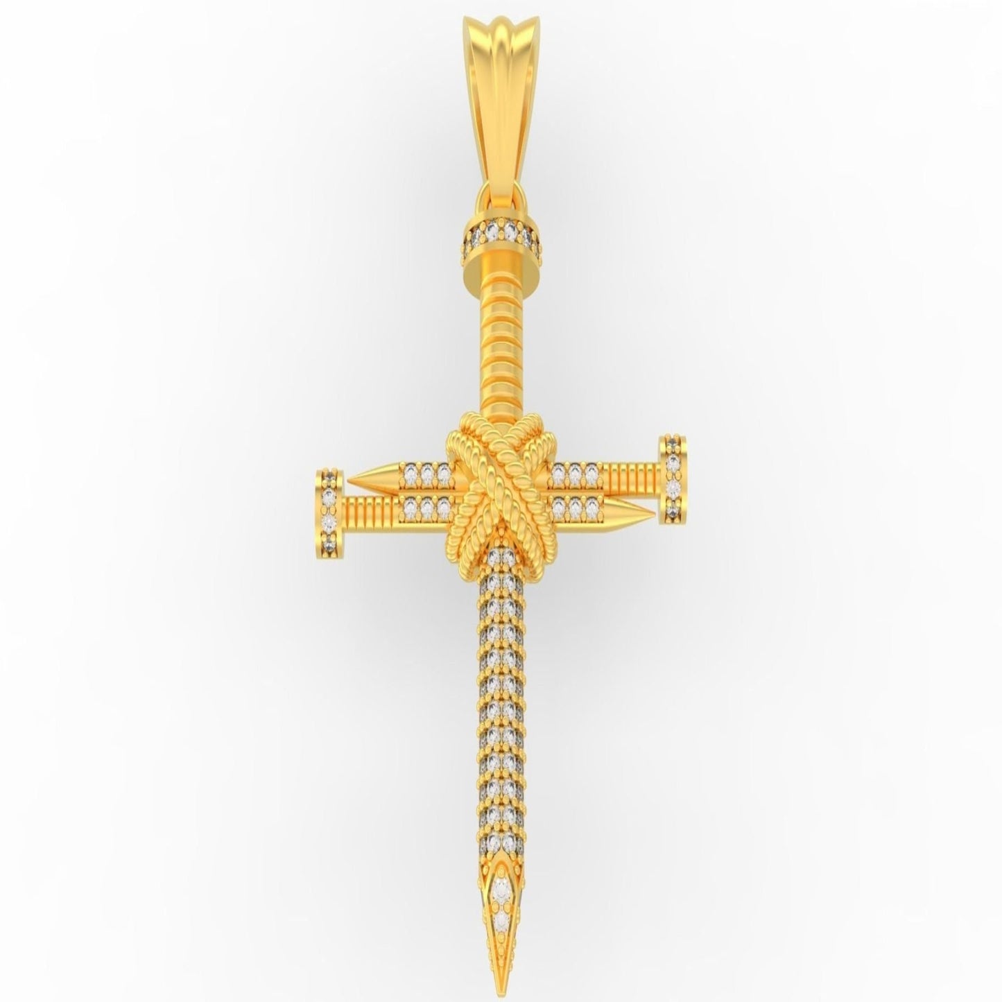 14K Solid Gold Diamond Nail Cross Pendant with REAL Diamonds / Diamond Nail Necklace Gold / Diamond Gold Necklace