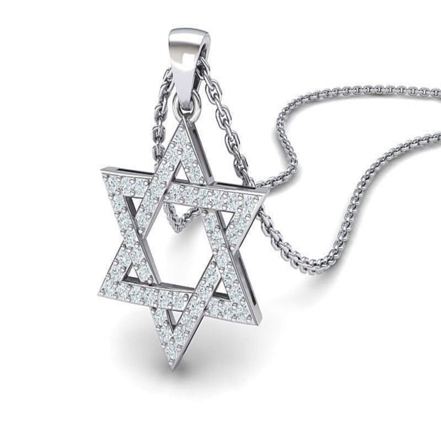 14K Gold Diamond Star of David Pendant with .82 Total Carat Weight and 16 Inches Rolo Chain