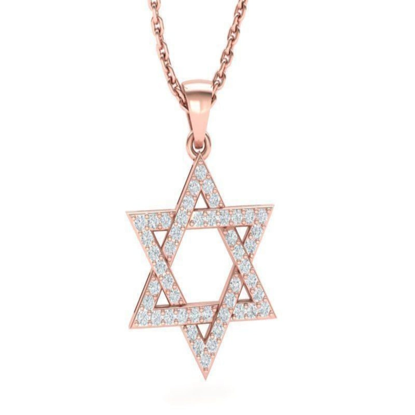 14K Gold Diamond Star of David Pendant with .82 Total Carat Weight and 16 Inches Rolo Chain