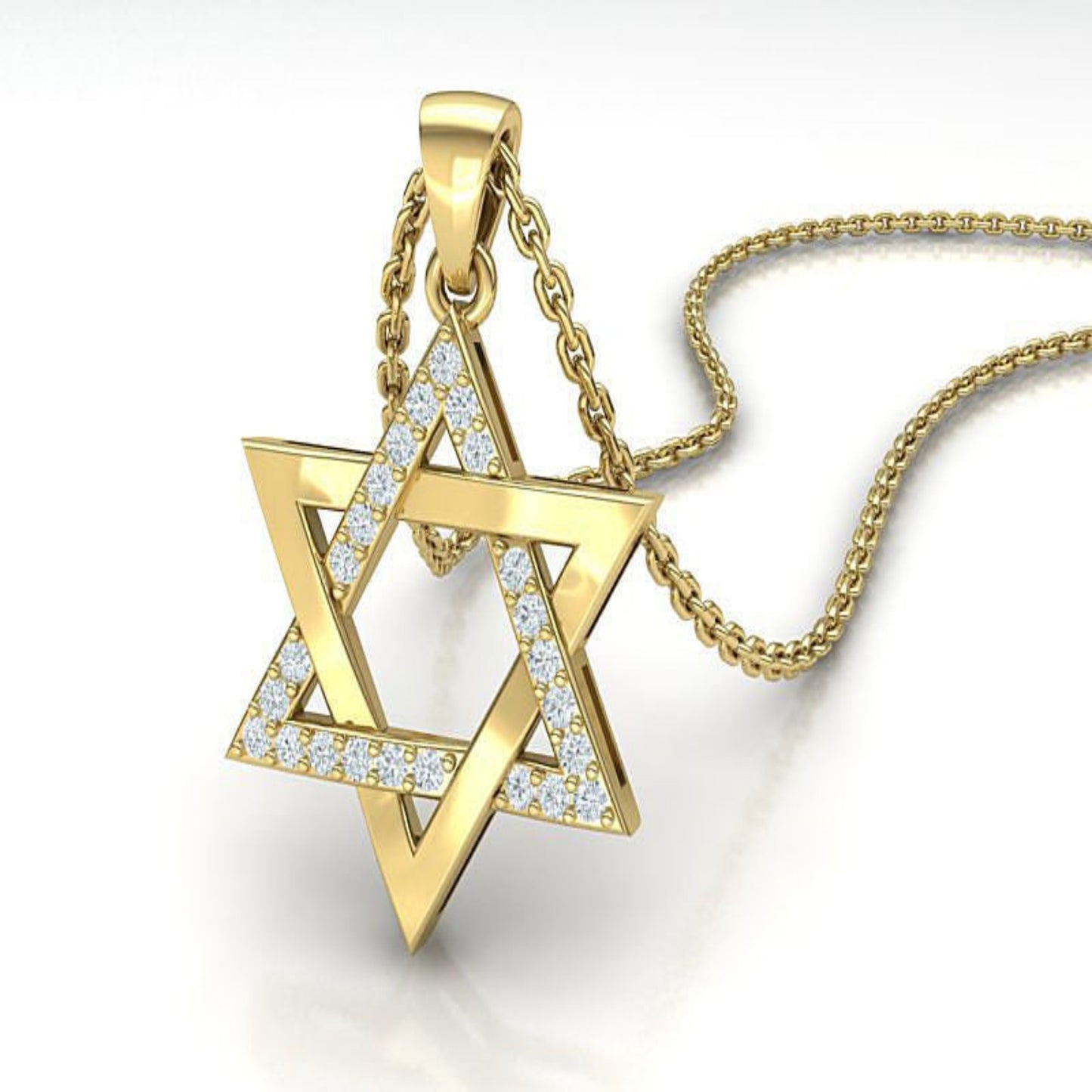 14K Gold Diamond Star of David Pendant with .41 Total Carat Weight and 16 Inches Rolo Chain