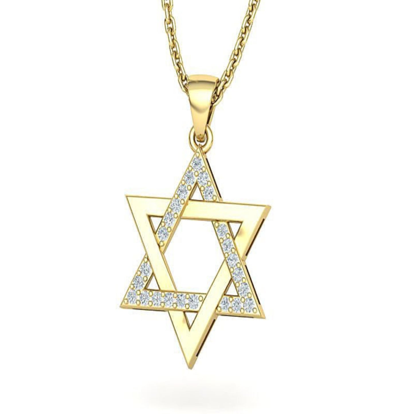 14K Gold Diamond Star of David Pendant with .41 Total Carat Weight and 16 Inches Rolo Chain