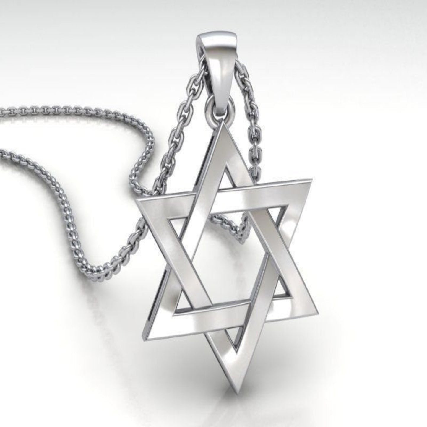 14K Gold Star of David Pendant with 16 Inches Rolo Chain