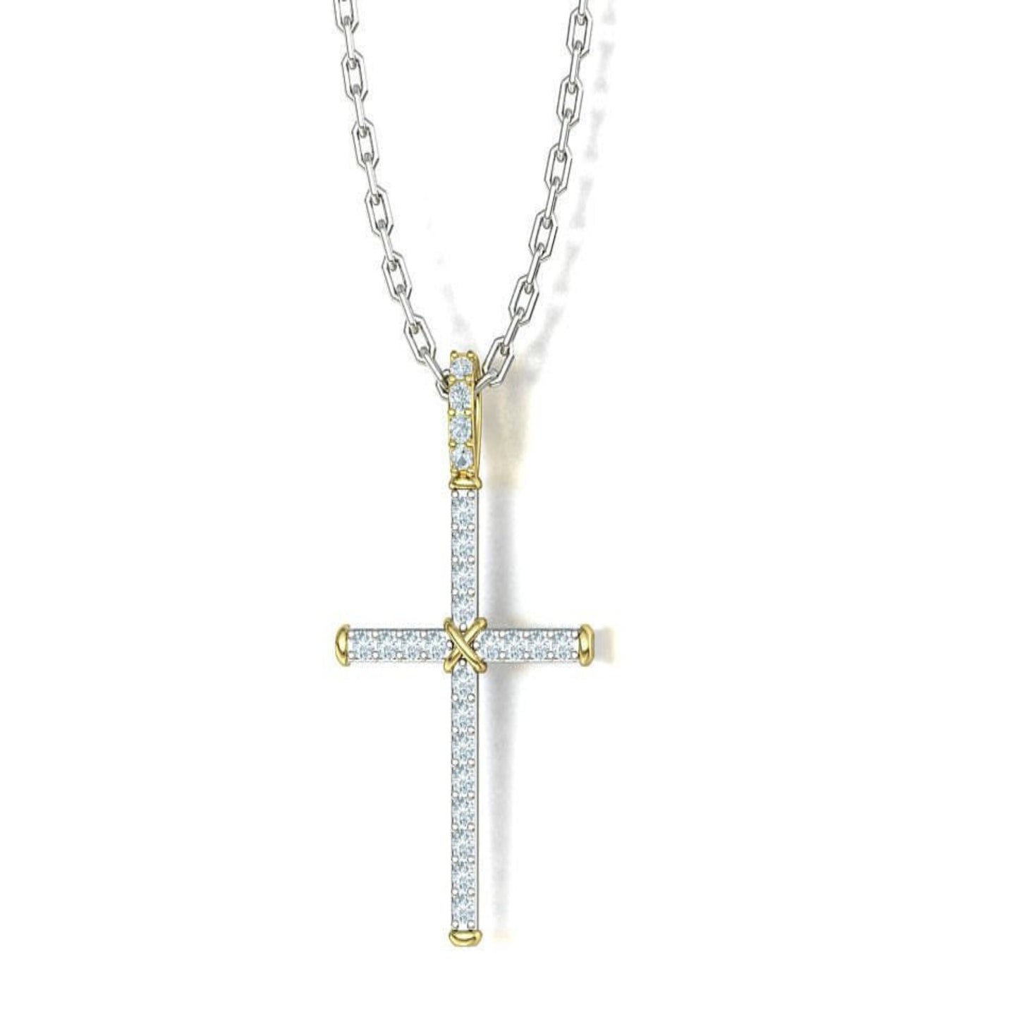 14K Solid Gold Diamond Cross Necklace 0.30 Total Carat Weight / Diamond Stylish Crucifix Pendant / Religious Necklace For Ladies