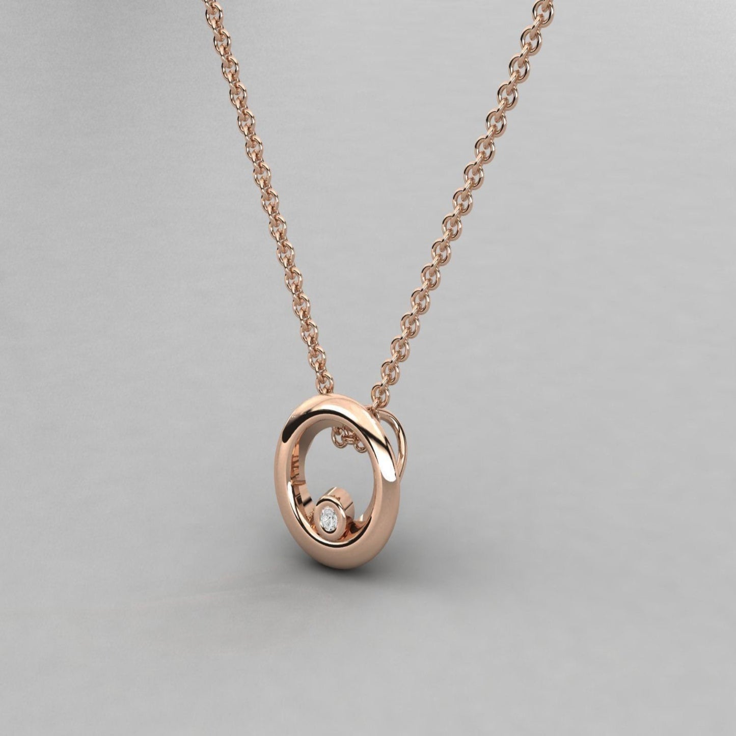 14K Solid Gold Circle Design Diamond Necklace