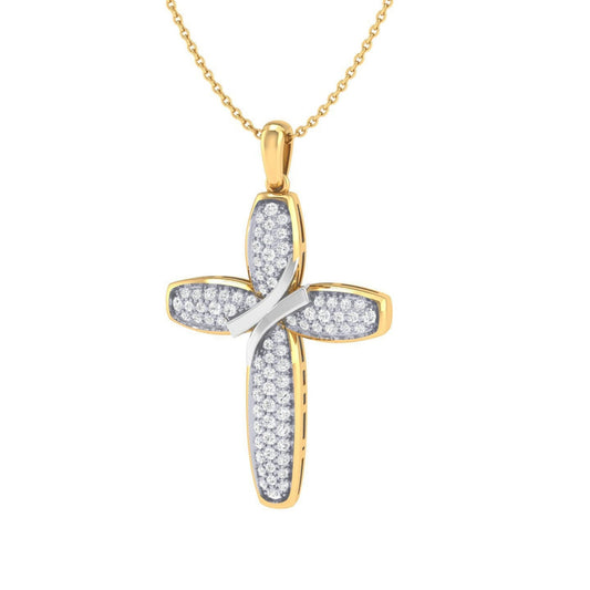 14K Solid Gold Diamond Cross Necklace .50 Total Carat Weight with Ribbon / Diamond Crucifix Pendant / Religious Necklace For Ladies 36x22mm