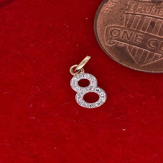 14K Solid Gold Block Script Number Charms -8.0mm