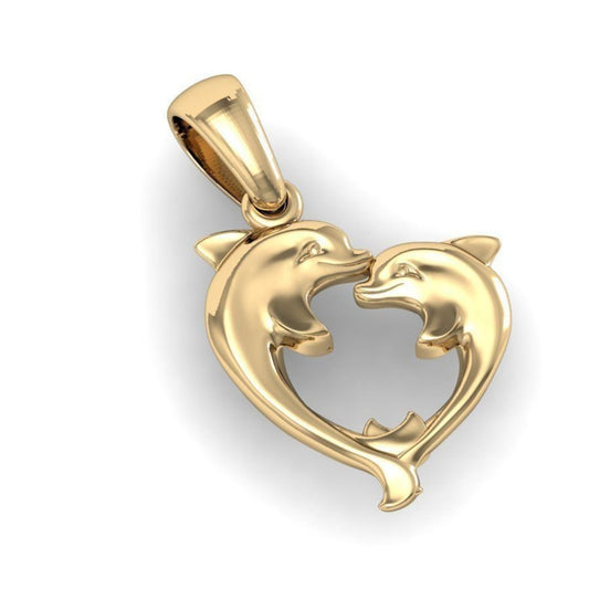 Gold Heart Shaped Dolphins Pendant