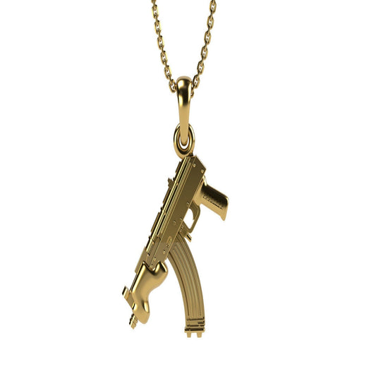 14K Solid Yellow Machine Gun Draco Necklace / Machine Gun Pendant with or without Chain - JewelsnGlitters