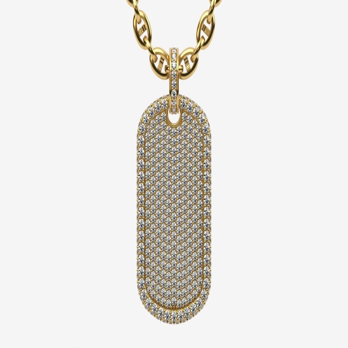 14K Solid Gold Tag Pendant 3.75 Total Carat Weight with/Diamond Tag Necklace /Stylish Diamond Tag Plate Necklace 32x18mm - JewelsnGlitters