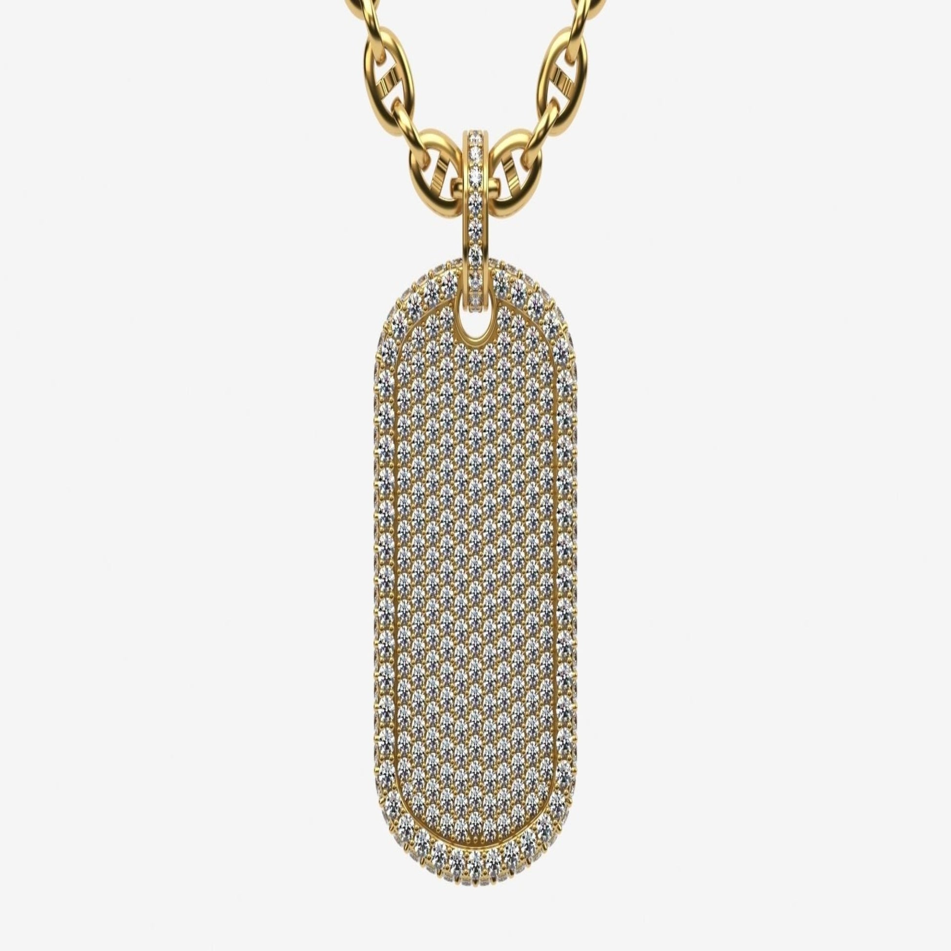 14K Solid Gold Tag Pendant 3.75 Total Carat Weight with/Diamond Tag Necklace /Stylish Diamond Tag Plate Necklace 32x18mm - JewelsnGlitters