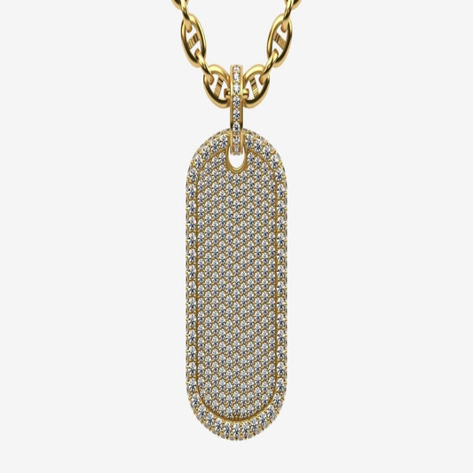 14K Solid Gold Tag Pendant 3.75 Total Carat Weight with/Diamond Tag Necklace /Stylish Diamond Tag Plate Necklace 32x18mm - JewelsnGlitters