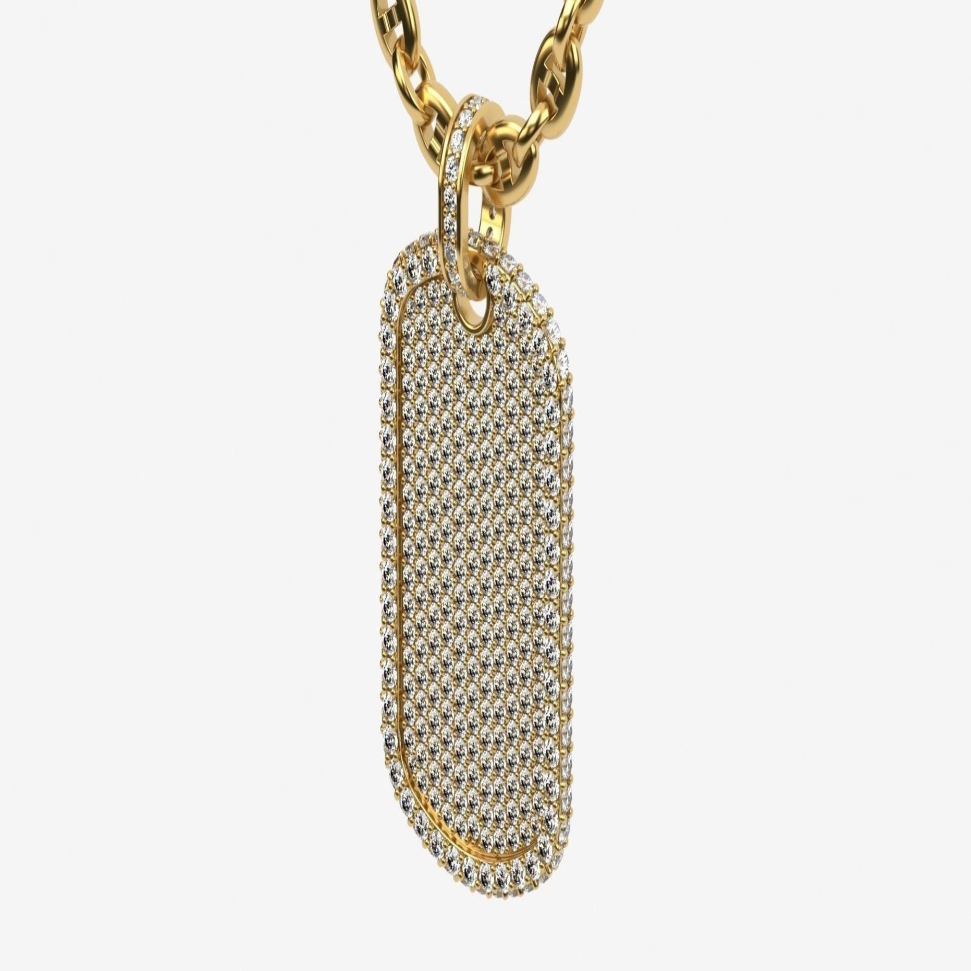 14K Solid Gold Tag Pendant 3.75 Total Carat Weight with/Diamond Tag Necklace /Stylish Diamond Tag Plate Necklace 32x18mm - JewelsnGlitters