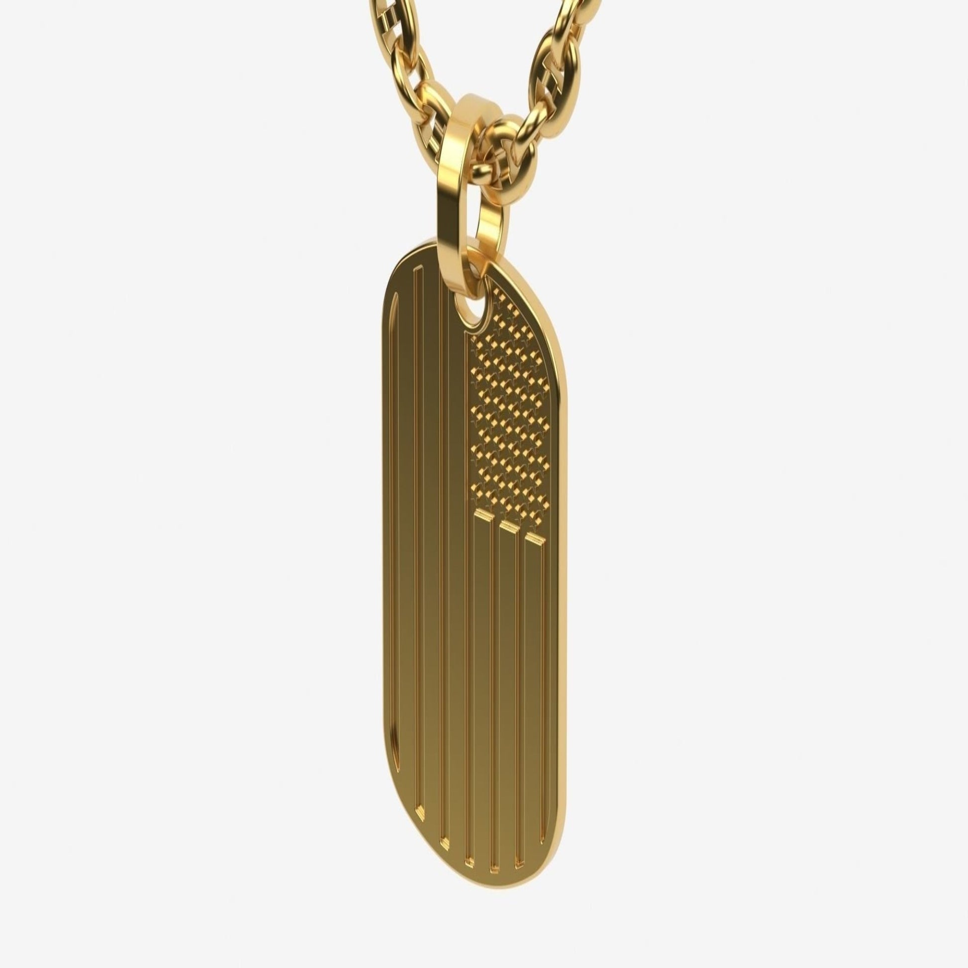 14K Solid Gold Tag Pendant/ Tag Necklace /Stylish American Flag Tag Plate Necklace 32x18mm - JewelsnGlitters