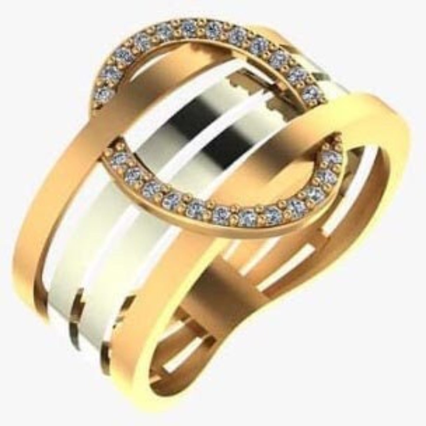 14K Solid Gold Two Tone Genuine Diamond Fashion Ring with Circle on Top/ Ring with Natural Diamonds