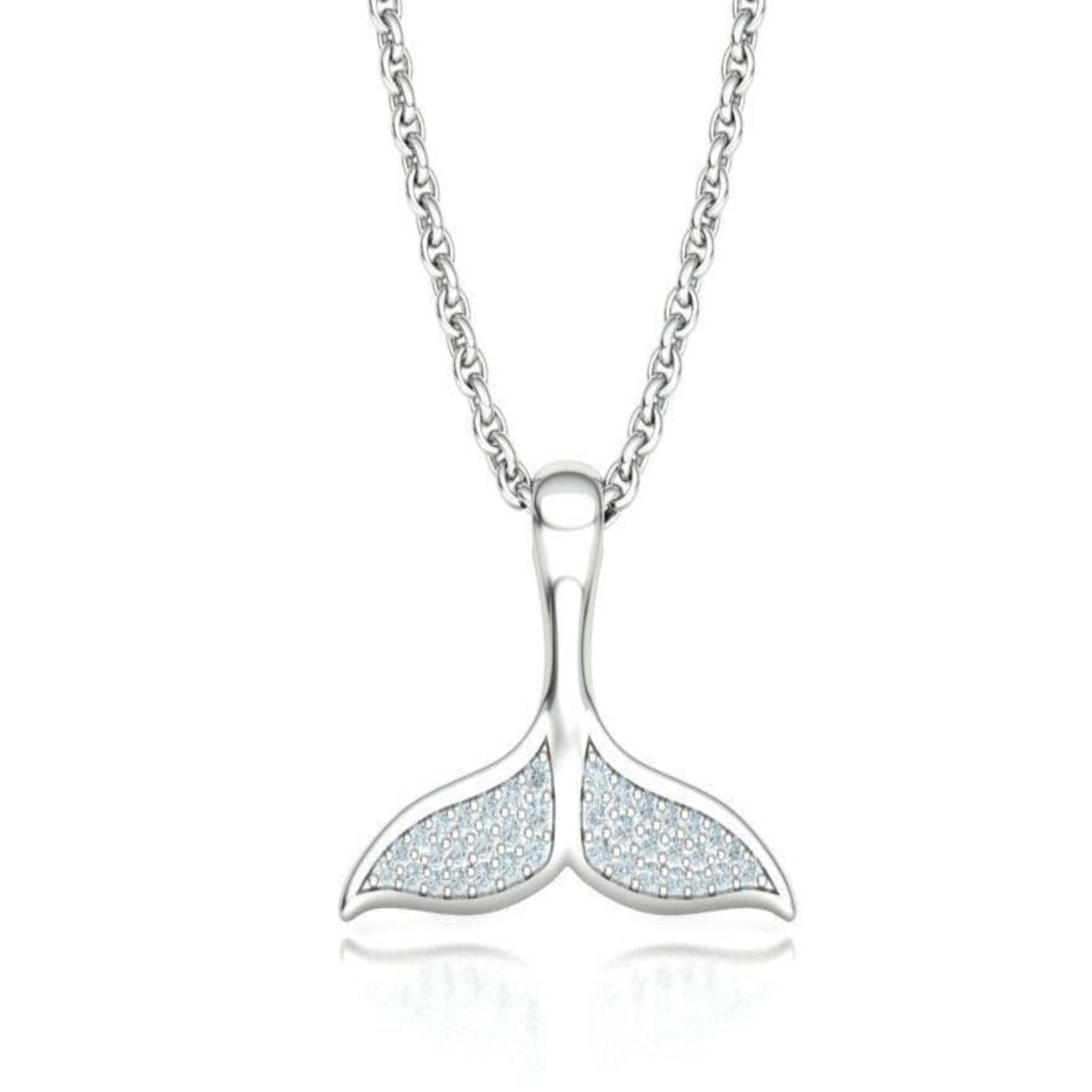 14k Solid Gold 3D Whale Tail Diamond Necklace/ Gift for Her - JewelsnGlitters